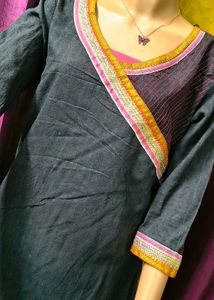 Elegant Black Dark Kurti with Embellished Neckline