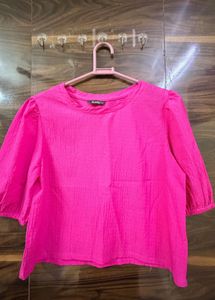 Zudio Bright Pink Textured Puff Sleeve Top