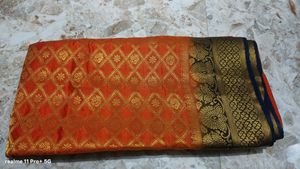 Elegant Orange &amp; Gold Silk Saree