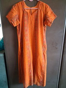 Vibrant Orange Printed Kurta Set