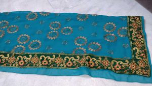 Teal Saree Bronze Embroidery with blouse