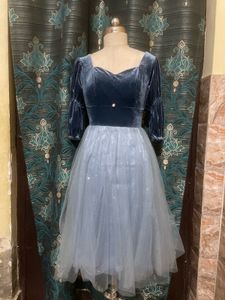 Elegant Velvet Blue Gown