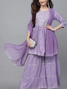 Purple Embroidered Kurta with Sharara and Dupatta