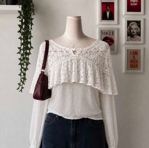 White Lace Ruffle Top