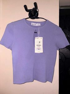 Bershka Lilac Ribbed Cutout Top