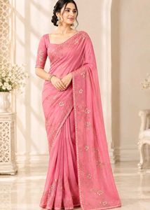 Elegant Pink Embroidered Saree