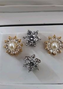 Elegant Flower Pearl &amp; Crystal Stud Earrings