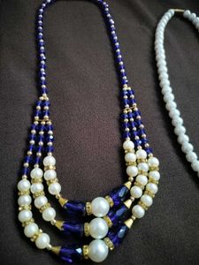 Combo Elegant Pearl and Blue Beaded Necklace Se