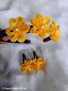 Yellow Flower Hair Clips &amp; Headband Set