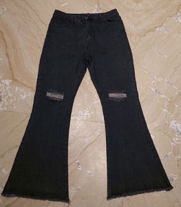 URBANIC HEAVY DISTRESSED BOOTCUT BLACK JEANS