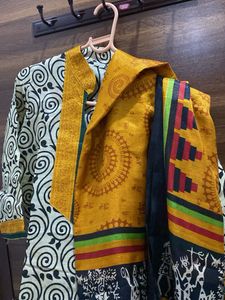Cream and black kurta