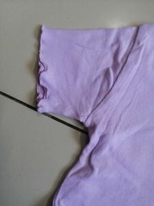 Cute Lavender Ribbed Lettuce Trim Top