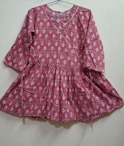 Pink Floral Print Angrakha Kurti