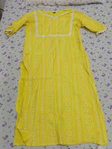 yellow three quarter summer kurti