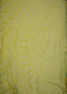 Yellow Embroidered chicken kari saree