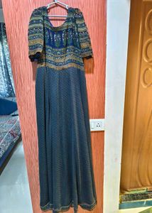 Elegant Blue Printed Maxi Dress