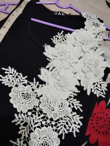 Black Lace Flower Applique Top