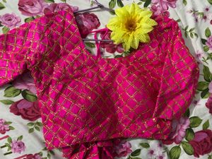 Elegant Pink &amp; Gold Embroidered Blouse