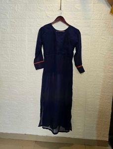 Navy Blue Embroidered Kurta Set