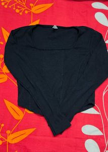 Black Long Sleeve Square Neck Top