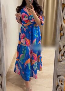 Vibrant Blue Floral Twist Front Dress