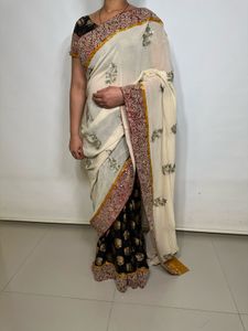 Designer Cream Semi Silk Saree with Brocade Blouse