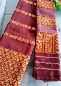 beautiful cotton maroon and golden dokhona set