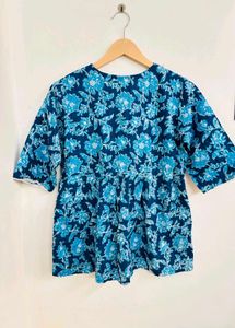 Blue Floral Print Short kurti