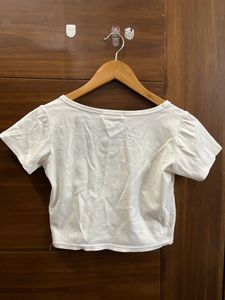 White Cropped Square Neck Top