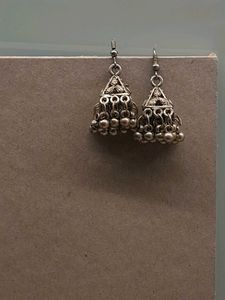 Set of 2 Oxidized Silver Jhumka Earrings