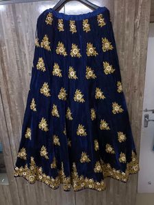 Royal blue velvet bridal Lehenga