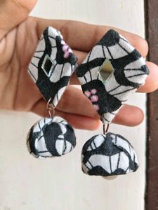 Unique Fabric Jhumka Earrings with Pearls