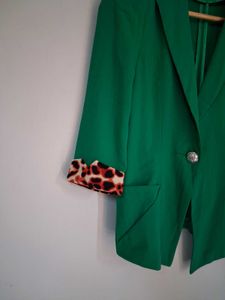 Green Blazer with Printed Cuffs