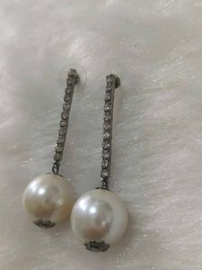 Elegant Pearl &amp; diamond Dangle Earrings