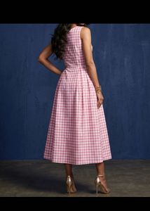 Chic Pink Gingham Fit &amp; Flare Dress
