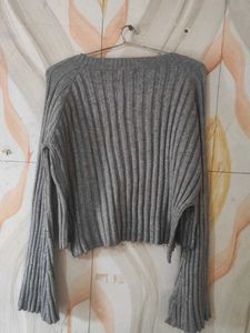 Grey Ribbed Knit Sweater