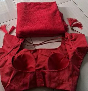 Elegant Red Lace Saree With readymade blouse
