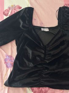Black Velvet Ruched Top