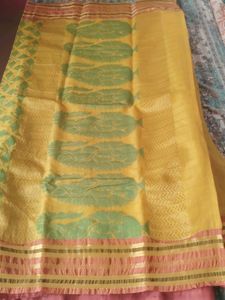 Yellow Saree with Green Diamond Print