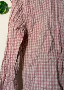 Gingham print baby pink colour shirt for women