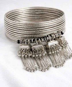 Silver Oxidized Bangles with Jhumkas