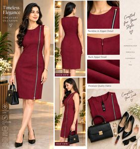 Chic Maroon Sleeveless Zipper Dress