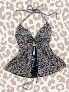 Y2K Backless Tie Up Knot Floral Halter Top