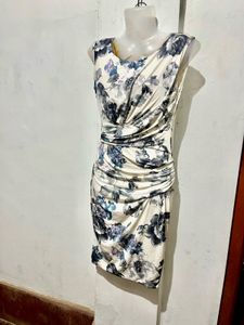 Length-35,,Elegant Floral Ruched Sheath Dress
