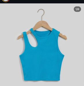 Blue Asymmetrical Cut-Out Tank Top