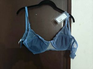 Blue Floral Lace Bra