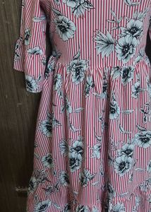 Chic Striped Floral Print Dress