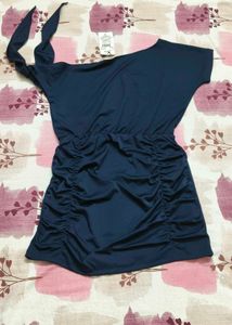 Elegant Navy One-Shoulder Ruched Dress