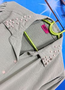 Women's Pearl Embellished Collar Shirt