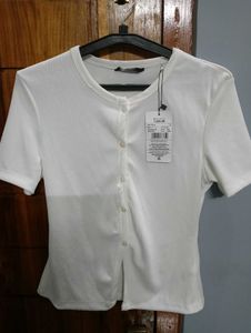 SHEIN White Ribbed Button-Up Top